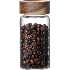 Soulnioi Glass Jar with Lid, Glass Container with Bamboo Lid, Coffee Storage, Airtight Petal, Decorative Container, Tea and Coffee Bean Seal, 300ml