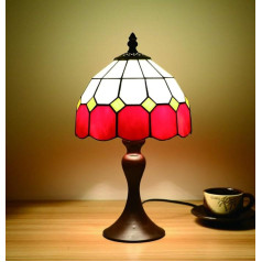 Tokira Vintage Tiffany Table Lamps Red 8 Inches, E14 Tiffany Table Lamp Antique Original, Stained Glass Lamps Mediterranean Bedroom Night Lampshades Living Room (Without Bulbs)