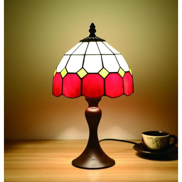 Tokira Vintage Tiffany Table Lamps Red 8 Inches, E14 Tiffany Table Lamp Antique Original, Stained Glass Lamps Mediterranean Bedroom Night Lampshades Living Room (Without Bulbs)