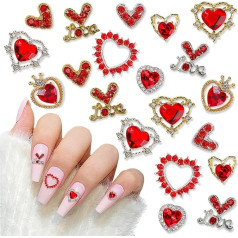3D-Herz-Nagelanhänger, rote Nagelherz-Anhänger, glänzende rote Diamant-Charms für Damen und Mädchen, Geschenk (rotes Herz)