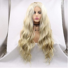 SereneWig Drag Queen Women's Pastel Blonde Highlight Synthetic Lace Front Wig for Women Long Water Wave Mixed Blonde Wig for Daily Use Cosplay Festival