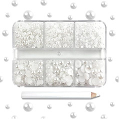 Cuentas de perlas redondas con parte trasera plana para arte de uñas de perlas, manualidades, decoración de bodas (2/3/4/5/6/8/10 mm) (S-blanco)