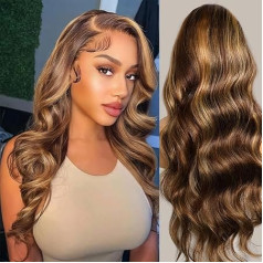IWISH Lace-Front-Perücke, Echthaar, blond, klebstofffrei, gewellt, vorgezupft, HD Lace-Frontal, 150 Dichte, 4/27, Farbe kann gefärbt und gebleicht werden, 45,7 cm