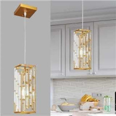 ZPBSJ Modern Gold Pendant Light Mini Crystal Chandelier, Adjustable Rectangle Dining Room Lamp for Kitchen Island Living Room Bedroom (Pack of 1)
