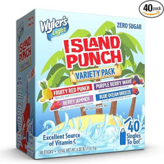 Wyler's Light Island Punch, Singles to Go Variety Pack, Fruity Red Punch, Purple Berry Wave, Berry Jammer and Blue Ocean Breeze, 40 Total Sticks