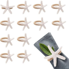 Tinoaly Pack of 12 Starfish Napkin Rings, White Starfish Napkin Buckle, Rustic Napkin Buckles for Beach Weddings, Crafts, Banquets, Holiday Decoration