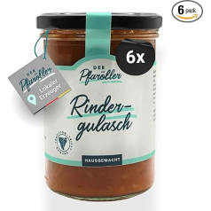 DER PFARÖLLER Homemade Beef Goulash - 6 Glasses of 400 g Each - Beef Stew in Glass - Ready Meal for Pot & Microwave, Sustainable & Delicious