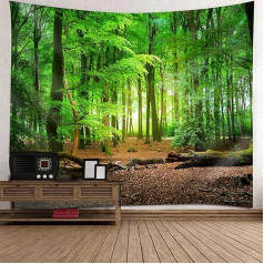 Lieson Wall Hanging 350 x 256 cm Wall Towel with Forest Nature Green Brown Tapestry Landscape Jungle Tapestry for Living Room Bedroom Dorm Wall Decoration