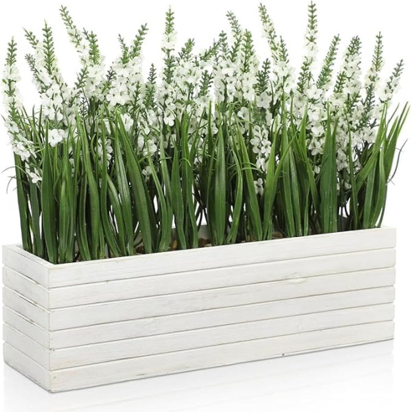 Oairse Artificial Flowers Lavender in Wooden Pot Artificial Magnolia Flowers Plastic Lavender Flower Decoration for Home Decoration Wedding Arrangements Living Room Table Decoration