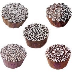 Royal Kraft Indian Designs Round and Mandala Blocks Print Wooden Stamp (Set of 5)