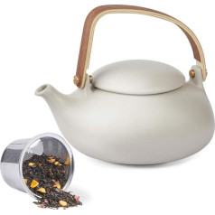 Zens Porcelain Teapot for Loose Leaves, Flower Tea Bags, Herbal Tea, White Grey