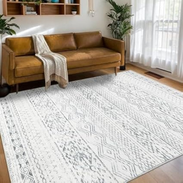 Homcomodar Boho Rug Living Room Grey 160 x 230 cm Washable Rug Bedroom Short Pile Rugs Children's Room for Living Room Dining Room