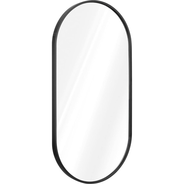 Navaris Large Oval Mirror with Frame - Decorative Mirror 75 x 38 x 3 cm for Hanging - Oval Wall Mirror - Bathroom Mirror Hallway Toilet - Rounded Corners Top - Black Oval Mirror