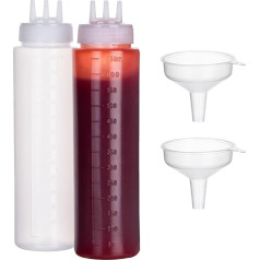 Deesoo Spice Squeeze Bottles 3 Holes 2 Pack 650ml Plastic Squeeze Bottles for Thick Sauce Ketchup Mustard Syrup BBQ Splash Bottles for Kitchen Arts and Crafts Food Grade