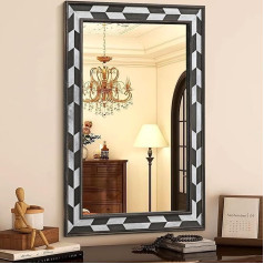 JJUUYOU Wall Mirror Large Rectangular Wooden Frame 70 x 50 cm Rustic Bathroom Vanity Decorative Mirror Horizontal Vertical Hanging for Living Room Bedroom