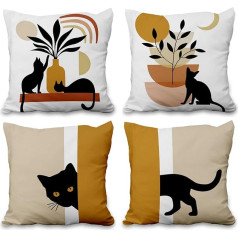 Aoihrraan 51 x 51 cm, Set of 4 Decorative Black Cat Cushion Covers, Boho Abstract Art Decorative Cushion Cover, Square Couch Cushions, Farmhouse, Outdoor, Patio, Garden, Living Room, Sofa, Bedroom,