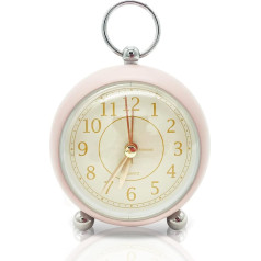 Analog Alarm Clock, Desk Decorative Clock for Shelf Bedroom Kitchen Countertop Battery Operated Non Ticking Clock for Kids Retro Night Light Hanging Silent Clock for Decoration (Pink)