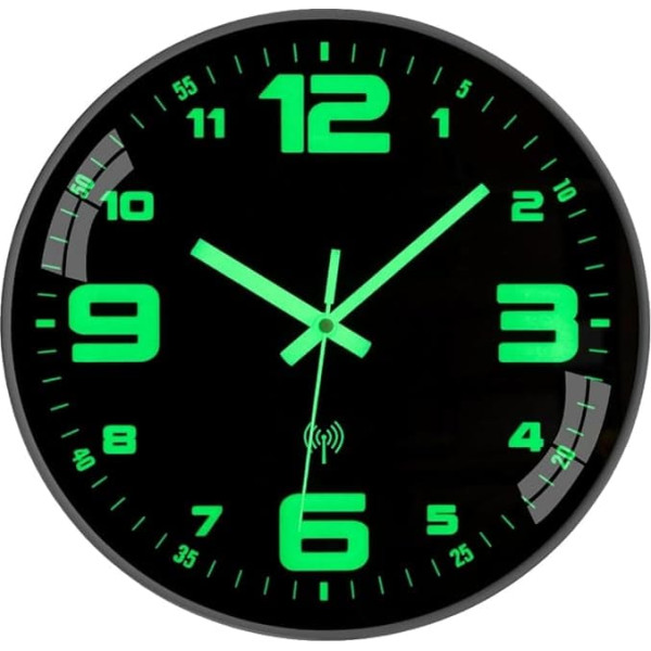NESIFEE Wall Clock Radio-Controlled Clock Luminous Without Ticking Noises Silent 25 cm Large Vintage Black Modern Children's Room Clock Wall Living Room Easy to Read for Room Home Kitchen Bedroom