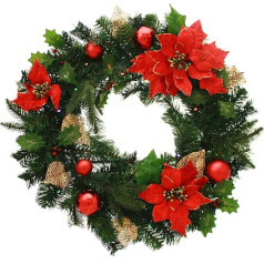 WeRChristmas 60 cm Decorated Pre-Lit Wreath Christmas Decoration Illuminated with 20 Warm White LED Lights, Red/ Gold