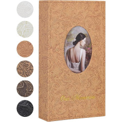 RECUTMS Photo Album 4x6 300 Photos Retro Leather Cover with Oval DIY Front Window for Wedding Family Leather Cover Picture Albums Holds 300 4x6 Vertical Photos Orange
