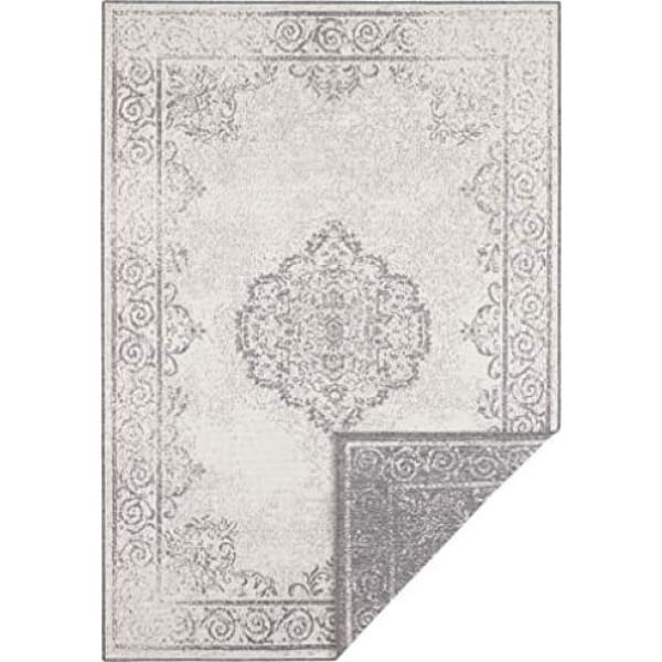 NORTHRUGS Cebu Indoor and Outdoor Rug 160 x 230 cm - Reversible Rug Weatherproof Oriental Vintage Design Runner for Balcony Patio Garden Conservatory Living Room Rug Waterproof in Grey Cream