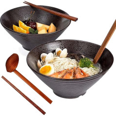 Ramen Ceramic Bowl, Japanese 2 Sets (6 Pieces) 1000 ml Ramen Bowl, Vintage Ramen Bowl Salad Bowl for Udon Soba Pho Asian Noodles