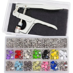 Press studs with pliers, 280 set, 14 colours, diameter 10 mm, jersey press studs, metal, press stud set with pliers, sewing accessories, buttons for sewing tool, Jessey Snaps for babies, children's
