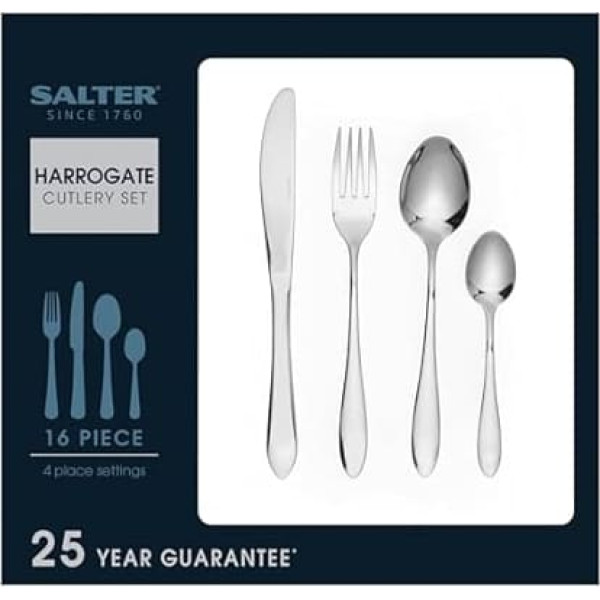 Salter COMBO-8754 Harrogate Cutlery Set - 48-Piece Set Made of 18/10 Stainless Steel, Cutlery for 8 Person Settings, Dishwasher Safe, Forks, Knives, Spoons, Included in the Set