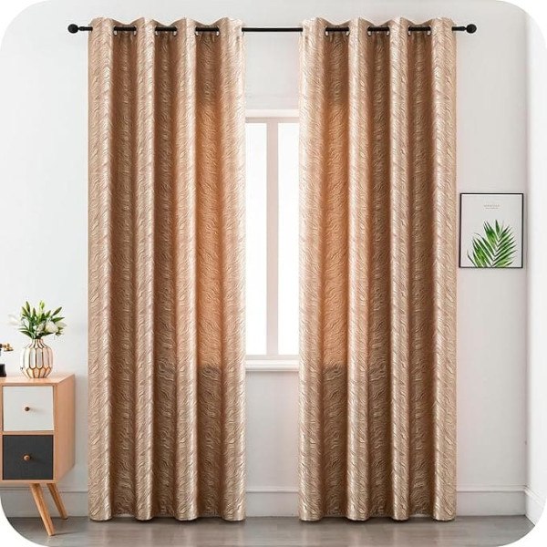 GIRASOLE 1 Pair Curtains Metallic Effect Insulating Curtain for Living Room Bedroom Office Balcony Door Window 2 Panels with Grommets (Light Gold, 140 x 280 cm)