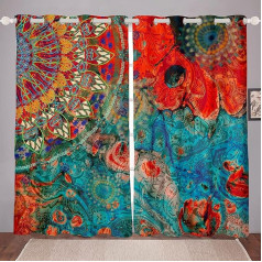 Boho Mandala Window Curtain Bohemian Style Bedroom Kids Hippie Mandala 30%-50% Blackout Exotic Floral Pattern 66x72cm