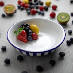 City to Cottage® - Ceramic Soup Plate 18.5 cm | Blue and White Stripes | Handmade | Ceramic Plate Soup Bowl | Breakfast Plate