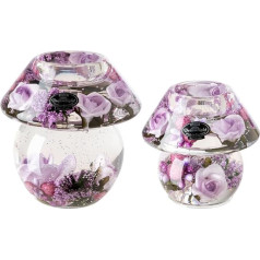 Dreamlight Tea Light Holder Decorative Noblesse - Set of 2 Dream Light Tea Lights Glass Table Decoration Wedding Easter Gift for Women Gift Set Mother's Day - Purple Pink - Height 9.5/11.5 cm