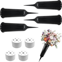 Grabvasen mit Erdspieß, Grabblumenhalter, starke Kunstharz-Grabornamente in schwarzer Farbe, Grabblumenhalter und Grabvasen mit Spieß für frische oder künstliche Blumen, Schwarz, 4 Stück