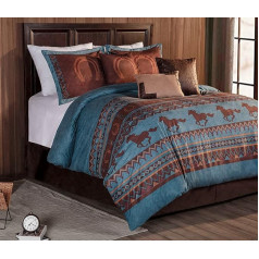 Chezmoi Collection Sedona Southwestern Wild Horses Microsuede Duvet Cover Set, California King, Turquoise Blue, 7-Piece