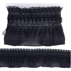 GORGECRAFT Lace Trim with Ruffles 2 m x 9.8 cm 2-Layer Pleated Fabric Ruffled Embroidered for Sewing Lace Applique Edge Trim for Curtains Wedding Dresses Costumes Cushion Covers Embellishments Black