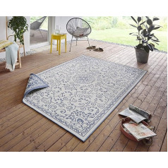 NORTHRUGS Leyte Indoor and Outdoor Rug 200 x 290 cm - Reversible Rug Weatherproof Oriental Vintage Design Runner for Balcony Patio Garden Conservatory Living Room Rug Waterproof in Blue Cream
