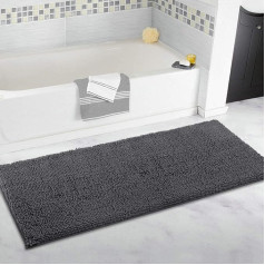 ITSOFT Chenille Bath Mat Non-Slip Soft Microfiber Bath Mat with Water Absorption Machine Washable 53x120cm Charcoal