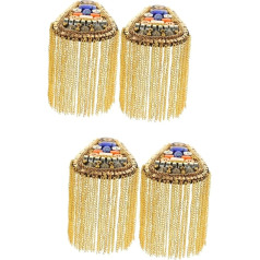 Lurrose Pack of 4 Epaulettes with Tassel Punk Accessories Succubus Costume Edge Epaulettes with Dangling Chains Uniform Shoulder Flap Hanging Artificial Gemstone Man
