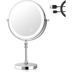 Uucolor Rechargeable Cosmetic Mirror with Lighting, 1X/10X Magnification, 3 Light Colours and Brightness Adjustable Makeup Mirror, 360° Swivelling Double-Sided LED Makeup Mirror