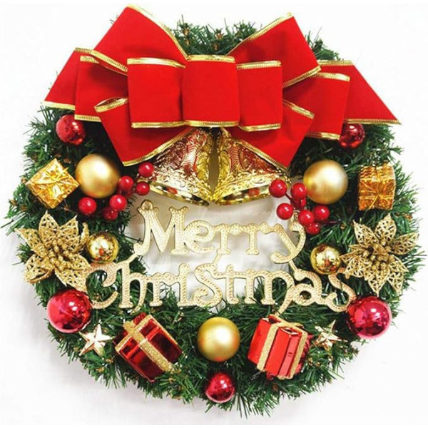 Christmas Wreath 30cm Christmas Decoration Wreath for Door Christmas Garland with Bells Bow Christmas Decoration Holiday Party Wedding Home Garden Decoration Winter Christmas