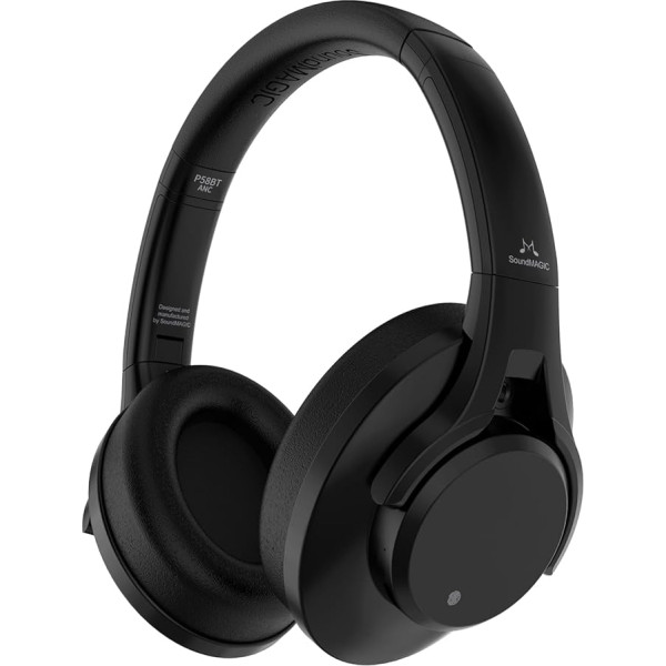 SoundMAGIC P58BT ANC Over Ear Hybrid Active Noise Cancelling Bluetooth Headphones with CVC Noise Reduction, Immersive Audio, Low Latency, Black