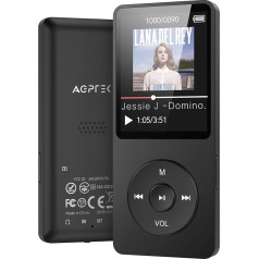 AGPTEK MP3 Player 32GB Bluetooth 5.3 Lossless HiFi 70 Hours Long Battery Life Portable with Speaker, FM Radio, MP3 Recording, Sports for Adults and Kids (No Headphones)