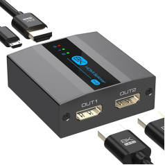 FQuanmap 8K HDMI Splitter 1 in 2 Out 4k 120Hz, HDMI 2.1 Splitter for Two Monitors Supports EDID Management HDCP 2.3 HDR 10 for Laptops PCs TV Boxes DVD Player PS5/PS4/PS3