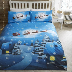 Bedlam Santa Sleigh Duvet Cover Double Size (200 x 200 cm) Glow in the Dark 2 x Pillow Cases Christmas Tree and Snow Duvet Cover Christmas Decoration