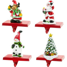 Weihnachtsstrumpfhalter für Kaminsims, Weihnachtsstrumpfaufhänger, 4 Stück, Kunstharz, 3D-Weihnachtsmann, Schneemann, Hirsch, Weihnachtsbaum, Weihnachtsdekoration, Ständer für Kaminsims, Kamin, Tisch,