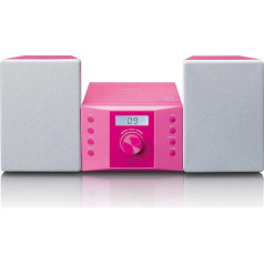 Lenco MC-013PK Stereo System - Compact System for Children - Radio CD Player - LCD Display - AUX Input - 2 x 2 Watt RMS - with Stickers - Pink