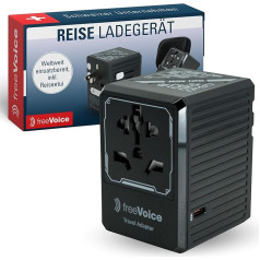 freeVoice Travel Adapter Worldwide | Power Adapter for Over 180 Countries | Universal Adapter with 4 x USB-C, 1 x USB-A, & 1 x AC Port | Travel Plug Adapter Worldwide 45 W | Travel Adapter with Travel