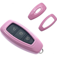 100 Top Quality ABS Hard Plastic Glossy Key Fob Case for Ford S-Max B Max C-Max/Focus Fiesta Mondeo Kuga ST 3 Button Remote Keyless Key Chain (Pink)