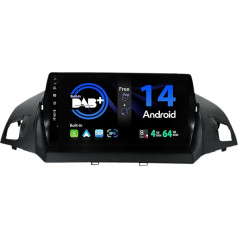 SXAUTO - Built-in DAB - Android 14 IPS Car Radio for Ford Kuga (2013-2018) - Built-in Carplay/Android Car - LED Camera + Mic - 4G + 64G - 360-CAM Steering Wheel Control Fast Boot WiFi DSP - 2 DIN 9