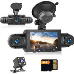 Hikity DVR 1080P Dash Cam for Android Car Radio Waterproof Mini 3 Inch Four Car Camera Car Recorder Night Vision Dash Camera Loop Recording with G-Sensor Video Recorder 360° Wide Angle with 64G TF